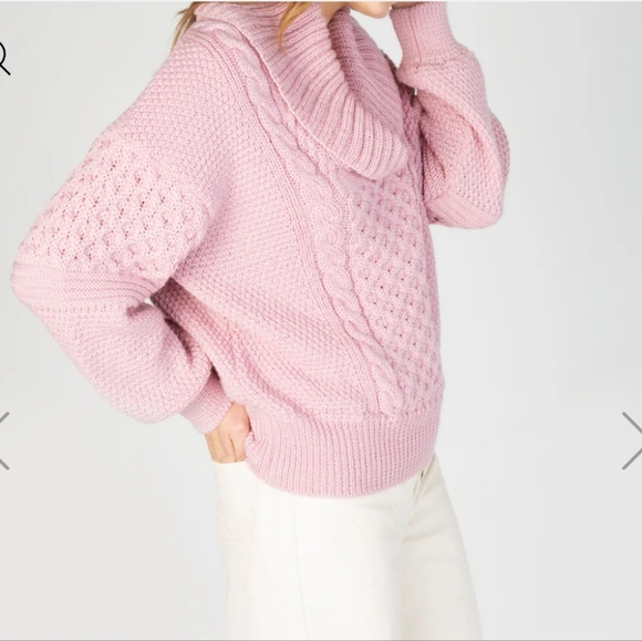 Ireland's Aster Shawl Collar Oversized Cozy Pink Cable Knit Sweater Pastel Pink - Picture 4 of 11